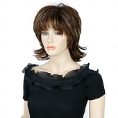 cheap Synthetic Trendy Wigs-Mullet Wig Shaggy Layered Fluffy Brown Mixed Blonde Curly Pixie Cut Wigs with Bangs Synthetic Wolf Cut Wig for Women 70s 80s Rocker Cosplay Halloween Costume Hair Replacement Wigs