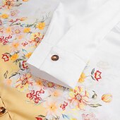 abordables Motif de plantes-Homme Floral Chemise Chemise boutonnée manche longue Décontractées Usage quotidien Sortie Fin de semaine Printemps été Col Mao Imprimer Bouton bas Jaune Rose Claire Bleu Violet