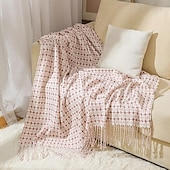 abordables Couvertures et plaids-Couverture à franges pied-de-poule Motif pied-de-poule élégant et intemporel Tissu doux et confortable avec bords à franges décoratifs Parfait pour la sieste, la superposition ou la décoration