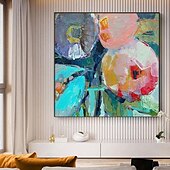 お買い得  花/植物画-手作り油絵キャンバス壁アート装飾現代抽象花家の装飾ロールフレームレス未延伸ペイント