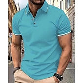cheap Men&#039;s Classic Polo-Men&#039;s Golf Shirt Golf Polo Work Casual Lapel Short Sleeve Basic Modern Color Block Patchwork Button Spring &amp; Summer Regular Fit Wine Lake Blue Black White Pink Navy Blue Golf Shirt