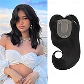 baratos Franjas-Toppers de cabelo de 14 polegadas para mulheres, toppers de cabelo em camadas longas, toppers de cabelo sintético, pedaços de cabelo para mulheres com cabelo ralo, perucas de fibra marrom clara,