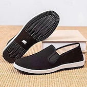 cheap Men&#039;s Slip-ons &amp; Loafers-Men&#039;s Black Canvas Slip-On Shoes with Anti-Slip Sole – Lightweight Traditional Loafers for Daily Wear and Indoor Comfort