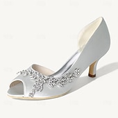 abordables Semi-formel-Femme Chaussures de mariage Chaussures bling-bling Chaussures scintillantes Chaussures de mariée Strass Talon de chaton Bout ouvert Elégant Satin Mocassins Argent Blanche Ivoire