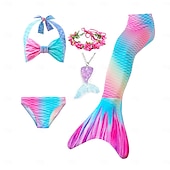 voordelige Zeemeermin badpak-Kinderen Voor meisjes Vijf stuk Zeemeermin zwemkleding Badmode Bikini Strand Zwemmen Regenboog Tie Dye leuke Style Badpakken 3-10 jaar Zomer Licht Blauw Kleurrijk
