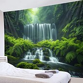 billige Skogteppe-skog kaskade landskap hengende billedvev veggkunst stor billedvev veggmaleri dekor fotografi bakteppe teppe gardin hjem soverom stue dekorasjon