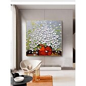 preiswerte Blumen-/Botanische Gemälde-Handgemaltes 3D-modernes Leinwand-Blumengemälde, Vase, schwarze weiße Blume, blühendes Blumen-Ölgemälde für Heimdekoration