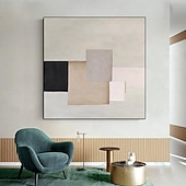 preiswerte Abstrakte Gemälde-Modernes, minimalistisches Kunst-Ölgemälde, handgemaltes Wandkunst-Leinwandgemälde, abstraktes, warmes Farbblock-Liniengemälde, Bild für Wohnzimmer, Heimdekoration