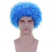 olcso Farsangi parókák-bolyhos afro szintetikus bohóc paróka férfiaknak női cosplay anime party karácsonyi karnevál díszes vicces parókák kék