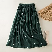 abordables Robes-Femme Jupe Trapèze Mode Décontractées Maxi Taille haute Jupes Pois Imprimer Casual Quotidien Fin de semaine Jaune bleu marine Marron Vert Eté Coton et lin