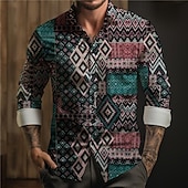 economico Modello etnico-Per uomo Azteca Geometrica Tribale Camicia con bottoni Camicie stampate Manica lunga Boho Da mare Strada Corsa di cavalli Primavera estate Collo ripiegabile Stampa Bottone giù Rosa Rosso Blu marino