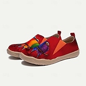 cheap Women&#039;s Sneakers-Women&#039;s Sneakers Flats Slip-Ons Print Shoes Slip-on Sneakers Daily Travel Bird Painting Flat Heel Vacation Casual Comfort Canvas Loafer Light Red Blue Green