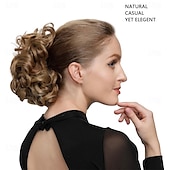 abordables Chignons-postiche chignon bouton de rose extensions de chignon bouclés chouchou chignon peignes synthétiques en chignon désordonné morceau de cheveux pour femmes blonde naturelle