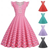 levne Šaty-Retro 50. léta Rockabilly Šaty Houpací šaty Flare šaty Puntíkované Dámské předvečer Všech svatých Plesová maškaráda Na den loučení se svobodou nevěsty Dospělí Šaty Šaty pro návrat domů
