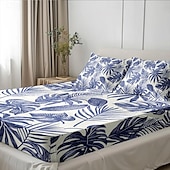 cheap Sheets &amp; Pillowcase-Leaves Spring Pattern Fitted Sheet Set 100% Cotton Ultra Soft Breathable Silky Bed Sheets Deep Pocket Bedding Sheets 3 Piece Queen King Size