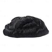 preiswerte Toupets-Toupet für Männer mit 100 % reinem Echthaar, Mono-Oberteil mit Poly-Beschichtung um die Kappe, Herren-Perücke, Basisgröße 6 x 8 Zoll, natürliche Wellen-Haarteile, Ersatz für Männer, System aus Schwarz