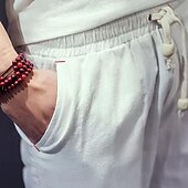 Недорогие Классический-Муж. Льняные шорты Летние шорты Пляжные шорты Карман Кулиска Эластичная талия Полотняное плетение Комфорт Дышащий Короткие Праздники Отпуск Пляж Гавайский Богемный Черный Белый