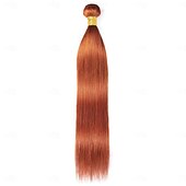 baratos 3 conjuntos com fecho-Pacotes de cabelo colorido com fecho #350 gengibre cabelo humano brasileiro tecelagem com 4*4 fechos osso extensão de cabelo reto