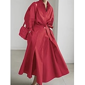 abordables Robes de travail-Femme Taille EU / US robe longue Robe unie Elégant Sexy Bouffantes Vacances Rendez-vous Ample Pois Plein manche longue Col V Noir et Blanc Noir Blanche Rouge Eté Printemps Automne Hiver