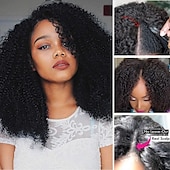 economico Parrucche di capelli veri senza cuffia-parrucche ricci con parte a v parrucche brasiliane ricci crespi dei capelli umani per le donne nere parrucche a forma di v senza lasciare fuori parrucche anteriori in pizzo aggiornamento parrucche