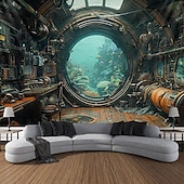 お買い得  オーシャンビーチのタペストリー-潜水艦キャビン海中タペストリー壁アート大型タペストリー壁画装飾写真の背景ブランケットカーテンホームベッドルームリビングルーム装飾
