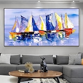 tanie Pejzaże-mintura ręcznie robione obrazy olejne z krajobrazem łodzi na płótnie dekoracje ścienne nowoczesne abstrakcyjne obrazy statków do wystroju domu walcowane, bezramowe, nierozciągnięte malarstwo