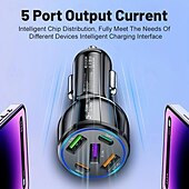 economico Caricabatterie per auto-Caricatore per auto a doppia linea 5 in 1, ricarica rapida da 75 W, un caricatore per telefono per auto 3 USB 2 PD.