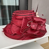 levne Fascinátory-Fascinátory Klobouky Doplňky do vlasů Polyester Kbelík Se širší krempou Slamák Ležérní Dovolená Elegantní Vinobraní S Peří Umělé perly Přílba Pokrývky Hlavy