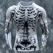billige 3D T-skjorter-Herre Grafisk Skjelett T skjorte Langermet T skjorte 3D-utskrift Crew-hals Skjorte Designer Fritid Subkultur Sport &amp; Utendørs Ferie Ut på byen Lysegrå Mørkegrå Grå Vår &amp; Vinter Klær S M L XL 2XL 3XL