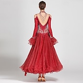 abordables Tenues de danse de salon-Danse de Salon Robe Strass Tulle Femme Utilisation manche longue Polyester