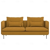 baratos Cobertura de Sofa-Capa de Sofá 3 Lugares Cor Sólida com Almofadas Revestidas em Algodão 100% com Braços