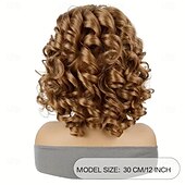 cheap Synthetic Trendy Wigs-Afro Curly Wigs For Women Big Blonde Wigs With Bangs Shoulder Length Hair High Heat Resistant Synthetic Wig