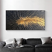 preiswerte Abstrakte Gemälde-Handgemaltes abstraktes Federölgemälde auf Leinwand, handgemaltes modernes Wandgemälde in Gold und Schwarz für Wohnzimmer, Schlafzimmer, Wanddekoration, individuell strukturiertes Gemälde