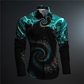 cheap 3D Pattern-Men&#039;s Button Up Shirt Printed Shirts Long Sleeve Subcultural Vacation Party Street Spring &amp; Summer Turndown Print Button-Down Black Red Blue Purple Fuchsia