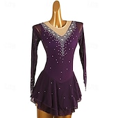 abordables Vestidos de Patinaje Artístico-Vestido de patinaje artístico Mujer Chica Patinaje Sobre Hielo Vestidos Morado Retazos Malla Alta elasticidad Entrenamiento Competición Ropa de Patinaje Clásico Cristal / Strass Manga Larga Patinaje