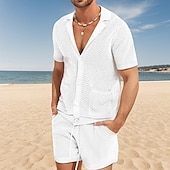 abordables camisa con botones para hombre-Hombre Camisa Conjunto de camisa Camisa de verano Camisa casual Camisa de playa Abotonar la camisa Negro Blanco Azul Real Gris Ligero Azul claro Manga Corta Plano Diseño Vacaciones Hawaiano Malla Ropa