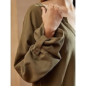 voordelige Overhemden-Dames Overhemd Blouse Katoenen linnen overhemden Effen Basic Lange mouw V-hals Lange tops Casual Dagelijks Zwart Wit Blozend Roze Leger Groen blauw Zomer Lente