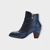 tanie Buty do kostki-damskie botki vintage z czerwonej skóry – najwyższej jakości skóra bydlęca z kwiatowymi akcentami guzikowymi i grubym obcasem, idealne do stylu retro i na co dzień