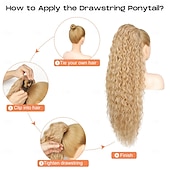 cheap Ponytails-Drawstring Ponytail Extension Long Lightweight Full Natural Curly Fake Pony Tail Multi Layered Soft Clip in Hair Extensions Ponytail Synthetic Hairpiece