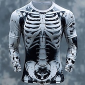 billige 3D T-skjorter-Herre Grafisk Skjelett T skjorte Langermet T skjorte 3D-utskrift Crew-hals Skjorte Designer Fritid Subkultur Sport &amp; Utendørs Ferie Ut på byen Lysegrå Mørkegrå Grå Vår &amp; Vinter Klær S M L XL 2XL 3XL