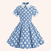 preiswerte Kleider-Retro Vintage 1950er Rockabilly Midlänge Kleid Swing-Kleid Ausgestelltes Kleid Tupfen Damen Maskerade Maskerade Date Junggesellinnenabschiedsparty Kinder Kleid Abschlussballkleider Frühling &amp; Sommer