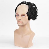 voordelige Feestpruiken-Korte Bruine Oude Mannen Pruik Fluffy Kale Hoofdpruik Synthetische Cosplay Pruiken Halloween Pruiken