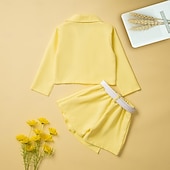 abordables Ensembles pour filles-Fille 3D Couleur unie Chemise &amp; Short manche longue Automne basique Décontractées Bébé 2-9 ans Col en V Extérieur Plein Air