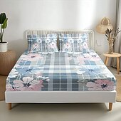 abordables Sábanas y funda de almohada-Juego de sábanas ajustables con patrón de primavera a rayas florales 100% algodón, sábanas sedosas y transpirables ultra suaves, sábanas con bolsillos profundos, tamaño queen king de 3 piezas