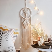 voordelige Decoratieve lichten-1pc Boheemse maanster dromenvangers verlichting boho macrame muuropknoping dromenvanger boho muurdecor handgemaakt geweven tapijt voor tienermeisjes jongens kinderkamer cadeau thuis appartement