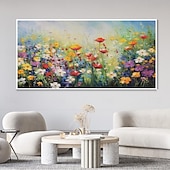 preiswerte Blumen-/Botanische Gemälde-Blumen-Ölgemälde auf Leinwand, handgefertigtes abstraktes buntes Blumen-Blumen-Ölgemälde, handgemaltes Wandkunst-Leinwand-Frühlingsgemälde für Wohnzimmer-Wanddekoration
