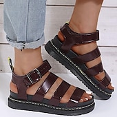 abordables Sandales Décontractées-Femme Sandales Chaussures romaines Sandales de pêcheur Extérieur du quotidien Talon Plat Bout ouvert Décontractées Minimalisme Faux Cuir Vin Noir Blanche
