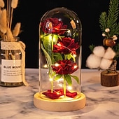abordables Luces decorativas-Luz nocturna decorativa de rosa LED simulada para el Día de la Madre 21.5 * 11.5CM Regalo para novia esposa y madre Luz ornamental de ambiente en dormitorio interior batería AAA cubierta transparente