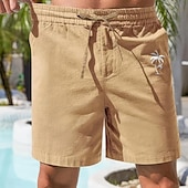 cheap Classic-Coconut Tree Men&#039;s Cotton Linen Shorts Summer Hawaiian Shorts Beach Shorts Print Drawstring Elastic Waist Breathable Soft 10% Linen Shorts Casual Daily Holiday Streetwear