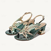 preiswerte Lässig-Damen Hochzeit Schuhe Sandalen Party Strass Runde Zehe Elegant Vintage Mikrobielles Leder Knöchelriemen Schwarz Rote Purpur